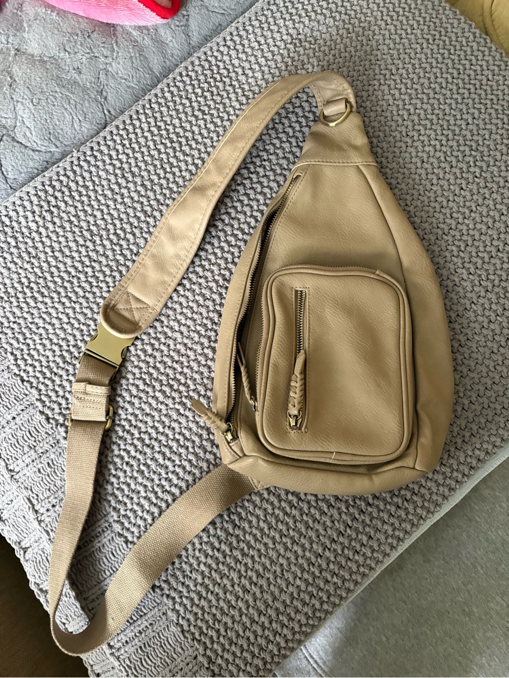 Versatile Cream Shoulder Sling Bag with Front Zip Pocket